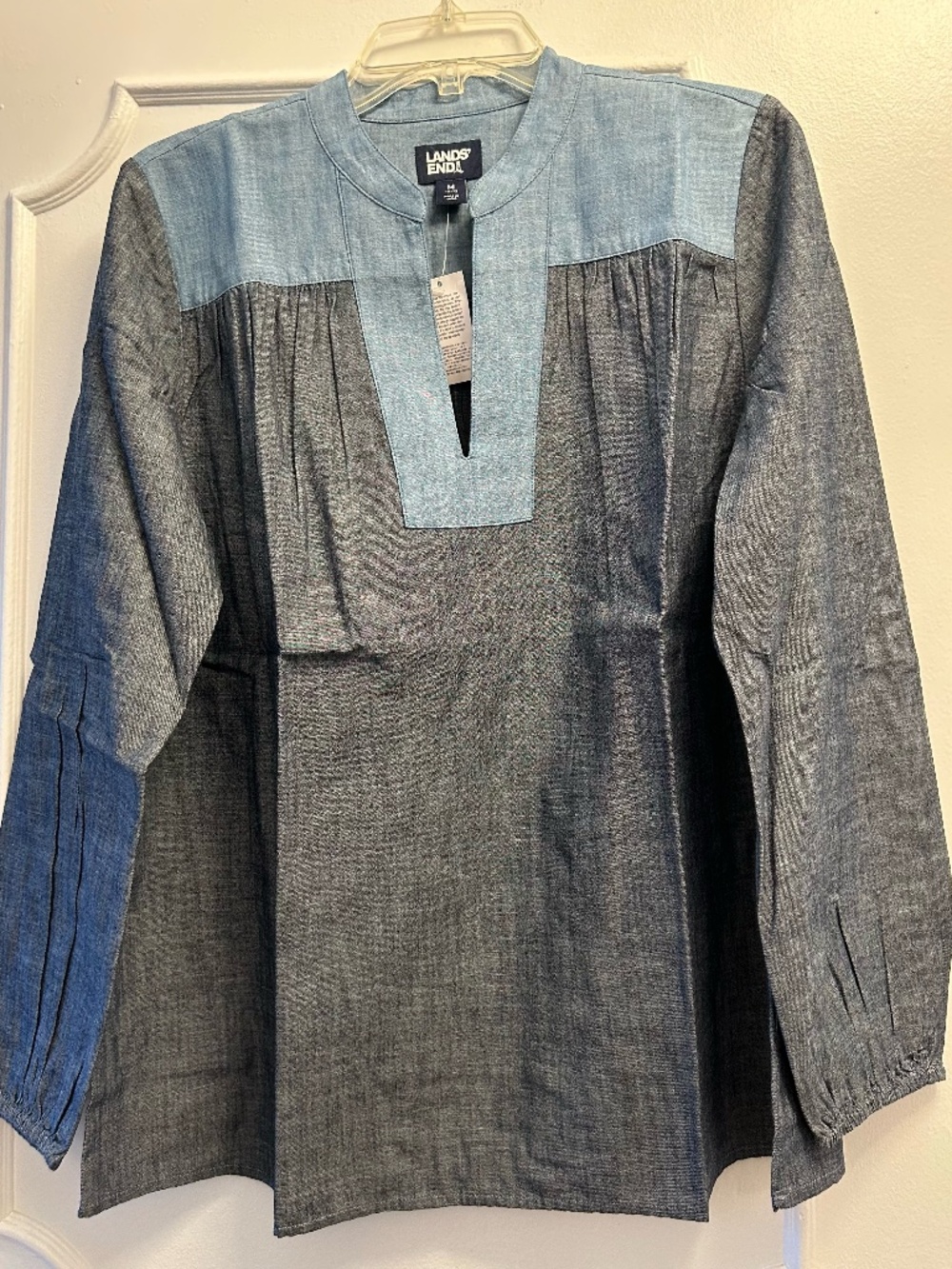 Lands' End Women M Dark Indigo Peasant Top long sleeve
